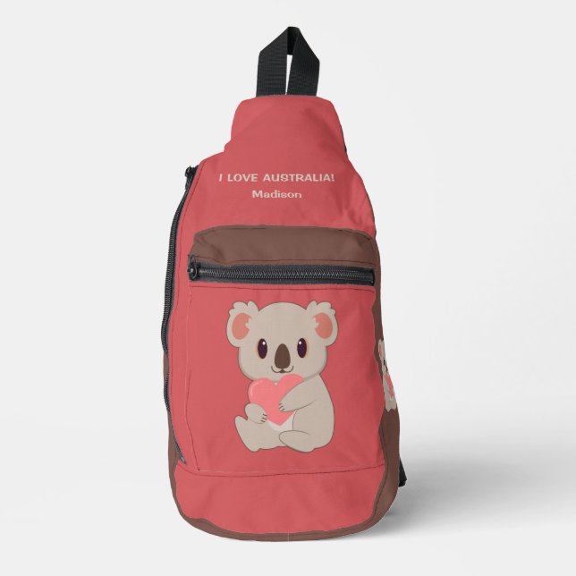Custom Name, Text  & Colour Love Koala Sling Bag (Front)