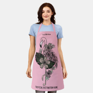 Custom Name, Text & Colour Pink Flamingo Apron