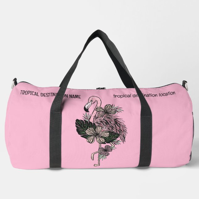 Custom Name, Text & Colour Pink Flamingo Duffle Bag (Front)