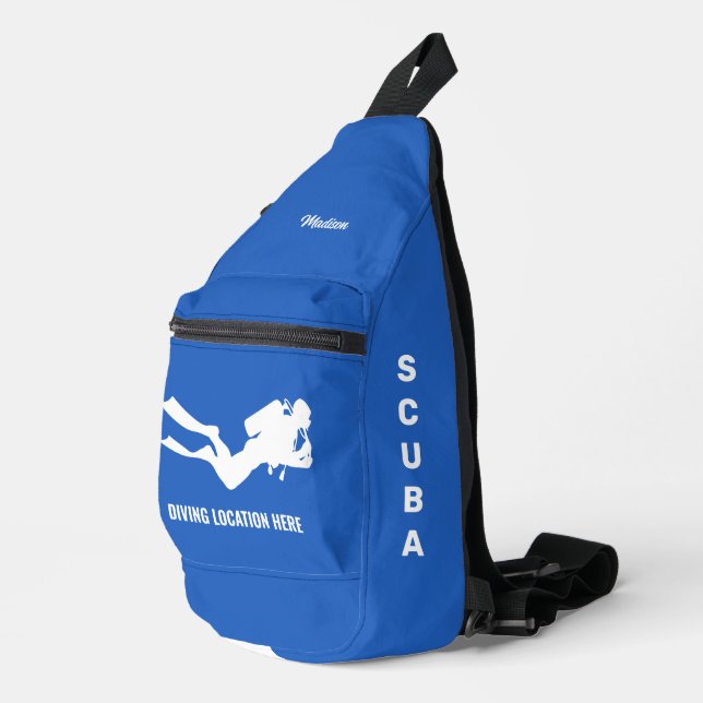 Custom Name, Text & Colour Scuba Diver Sling Bag (Right Corner)