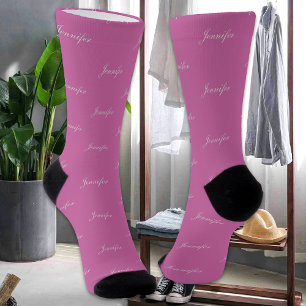 Custom Name Text Colour Simple Elegant Pink Socks
