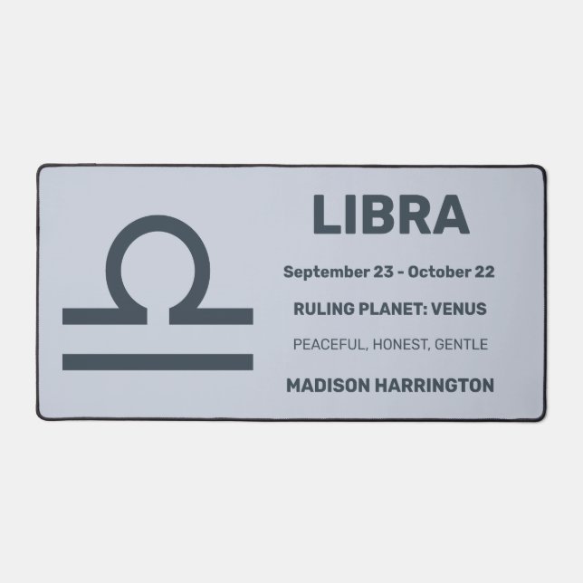 Custom Name / Text & Colour Zodiac Sign Libra Desk Mat (Front)