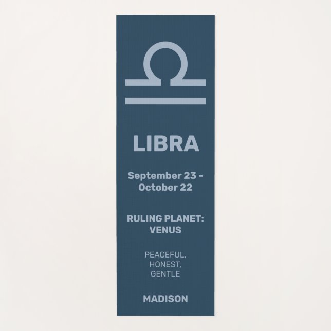 Custom Name / Text & Colour Zodiac Sign Libra Yoga Mat (Front)