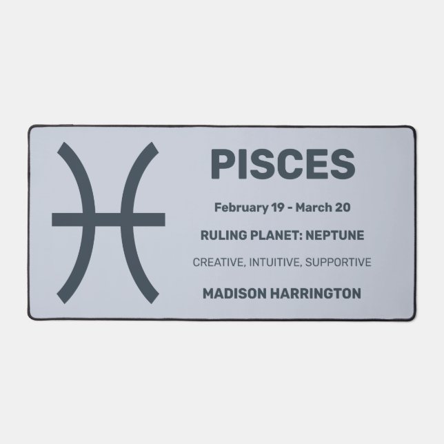 Custom Name / Text & Colour Zodiac Sign Pisces Desk Mat (Front)