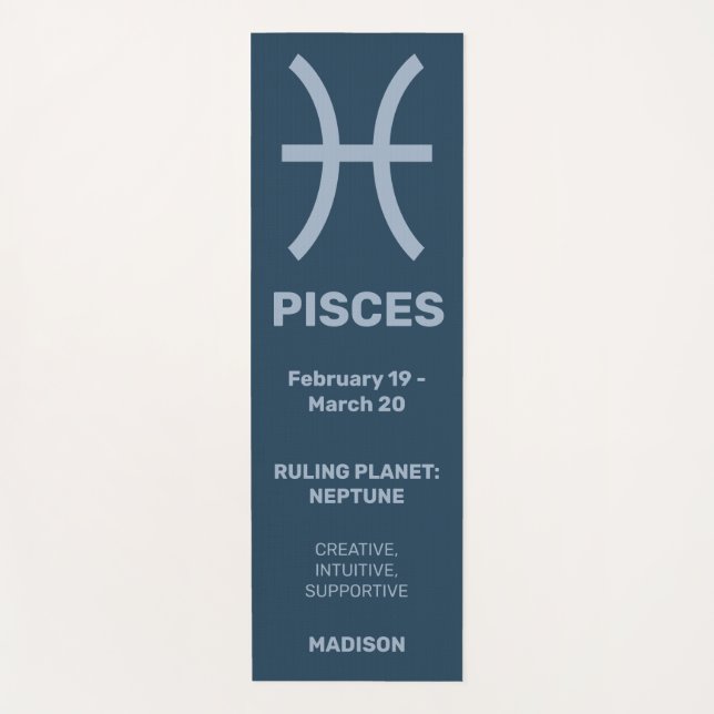 Custom Name / Text & Colour Zodiac Sign Pisces Yoga Mat (Front)
