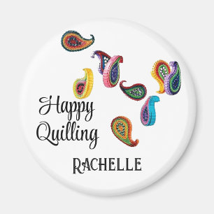 Custom Name Text Colourful 2.25-in Quilled Paisley Magnet
