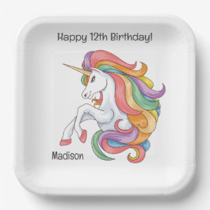 Custom Name & Text Colourful Unicorn Paper Plate