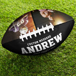 Custom Name Text Cool Photo Modern Gift American Football<br><div class="desc">Perfect for the coolest guy you love: A customized football with 2 favorite photos,  his name,  and a sweet message from you as well as names and year. Great graduation gift or an awesome surprise for his birthday,  surely a keepsake he'll love for years to come.</div>