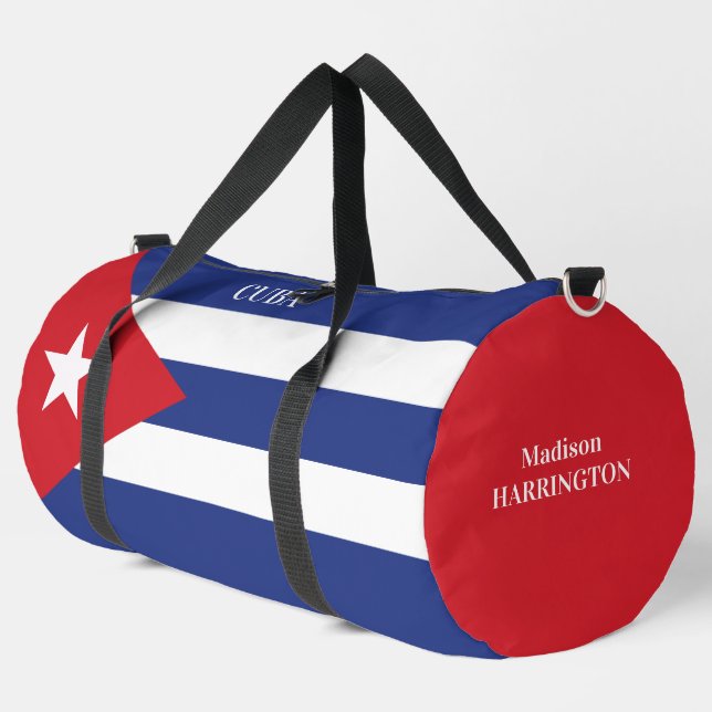 Custom Name & Text Cuba Flag Duffle Bag (Left Corner)