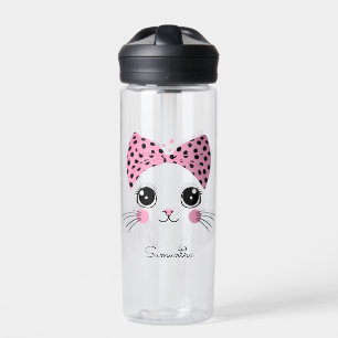 Custom Name & Text Cute Cat Face Water Bottle