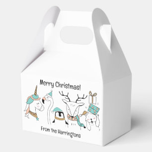 Custom Name & Text Cute Christmas Animals Favour Box