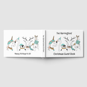 Custom Name & Text Cute Christmas Animals Guest Book