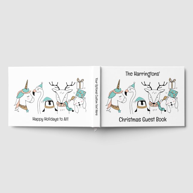 Custom Name & Text Cute Christmas Animals Guest Book (Full)