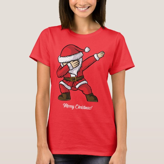 Custom Name & Text Dabbing Dancing Santa T-Shirt (Front)