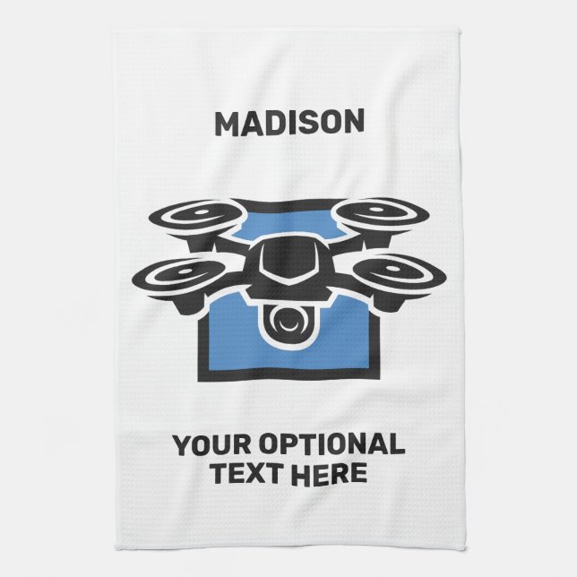 Custom Name & Text Drone Tea Towel (Vertical)