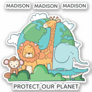 Custom Name & Text Earth with Animals