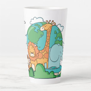 Custom Name & Text Earth with Animals Latte Mug