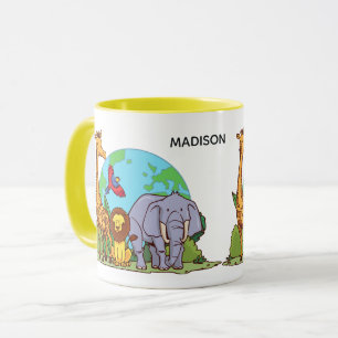 Custom Name & Text Earth with Animals Mug