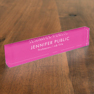 Custom Name Text Elegant Modern Hot Pink Template Nameplate