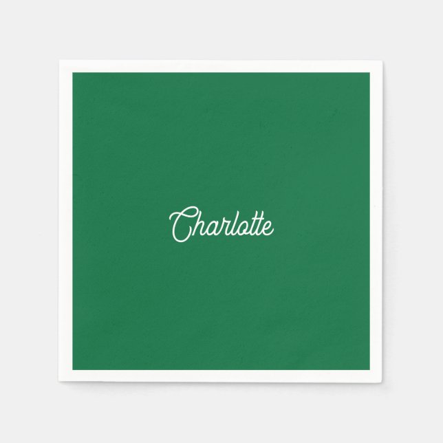 Custom name text Emerald Green white minimalist Napkin (Front)