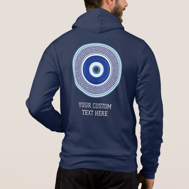 Custom Name & Text Evil Eye Greek Pattern Hoodie (Back)