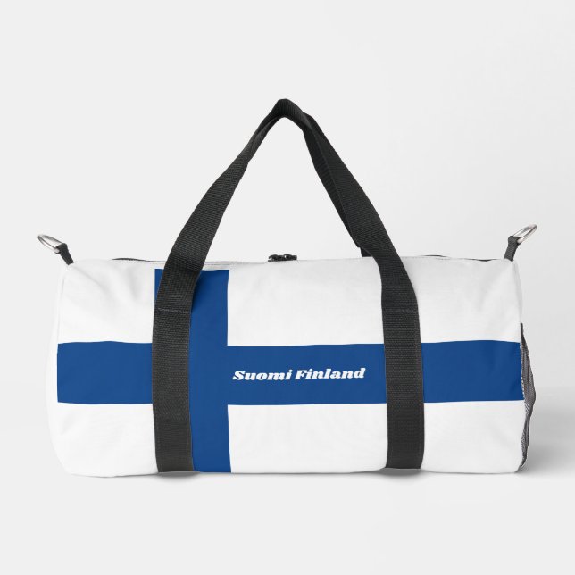 Custom Name & Text Finnish Flag Duffle Bag (Front)