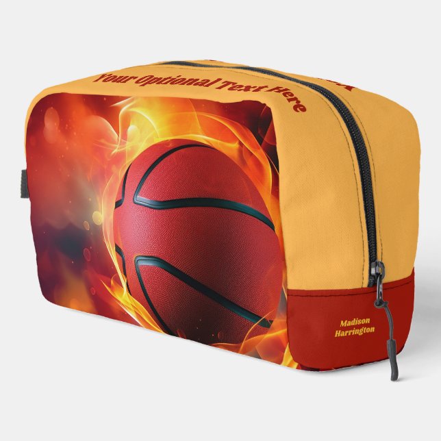Custom Name & Text Flaming Basketball Dopp Kit (Right Corner)