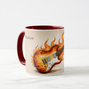 Custom Name & Text Flaming Guitar Mug