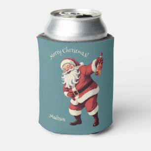 Custom Name & Text Funny Drunk Santa Can Cooler