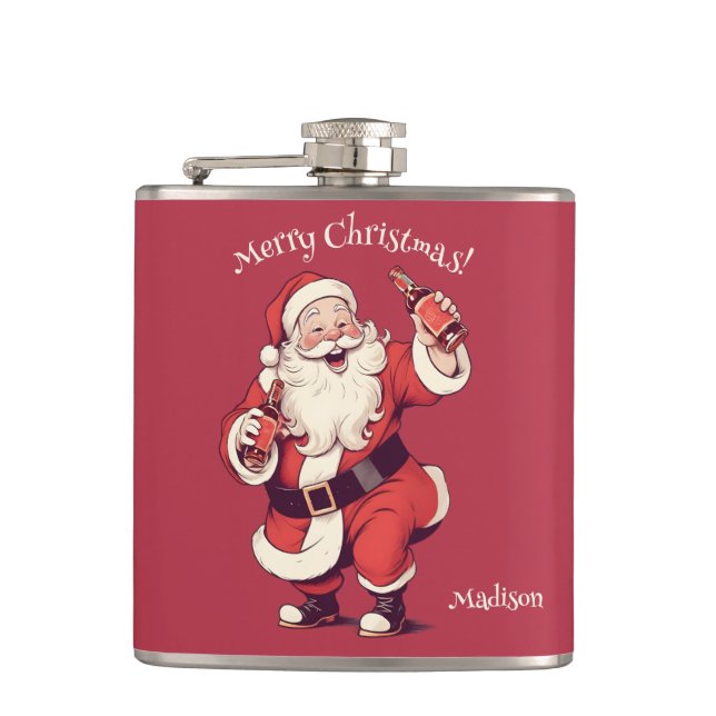 Custom Name & Text Funny Drunk Santa Hip Flask (Front)