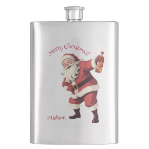Custom Name & Text Funny Drunk Santa Hip Flask
