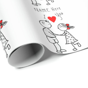 Custom Name Text Gift Wrapping Paper Couple Love