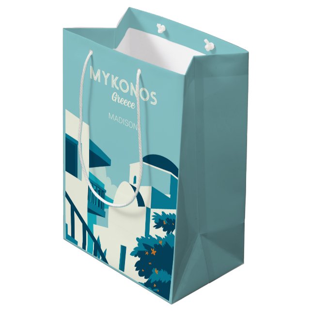 Custom Name & Text Greece Medium Gift Bag (Back Angled)