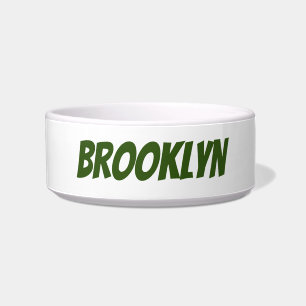 Custom name text green white ceramic dog pet bowl