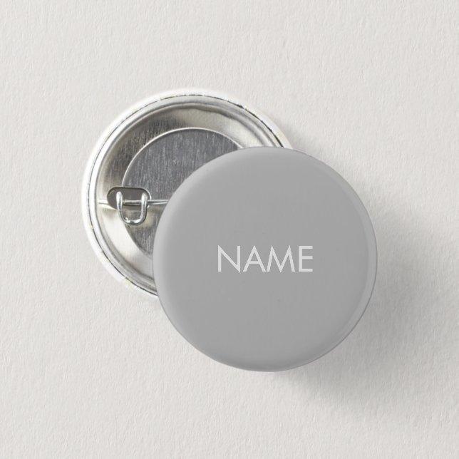 Custom name text grey white minimalist pin button (Front & Back)