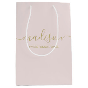 Custom Name Text Hashtag Gold Script Blush Pink Medium Gift Bag