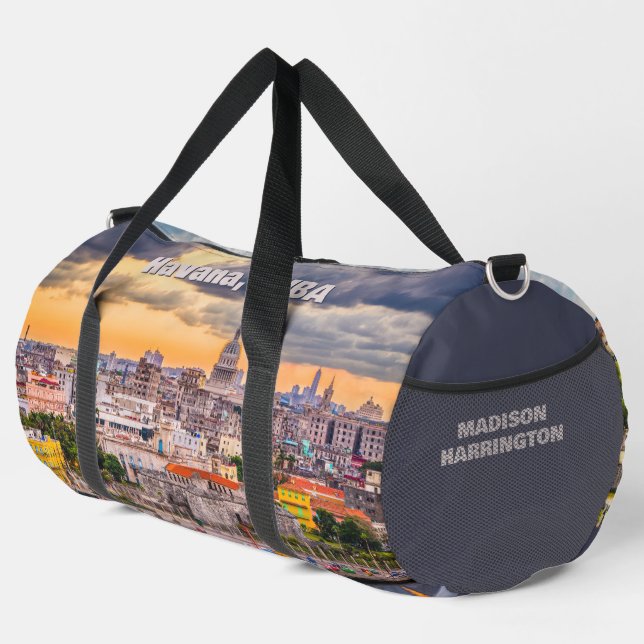 Custom Name & Text Havana, Cuba Duffle Bag (Right Corner)