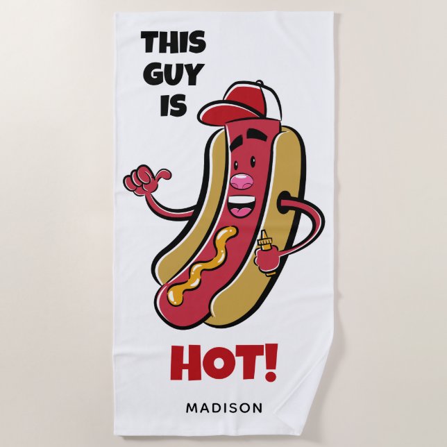 Custom Name & Text Hot Dog Beach Towel (Front)