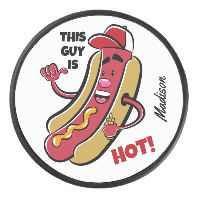 Custom Name & Text Hot Dog Hockey Puck (Front)