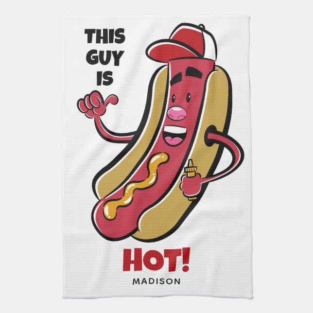 Custom Name & Text Hot Dog Tea Towel (Vertical)