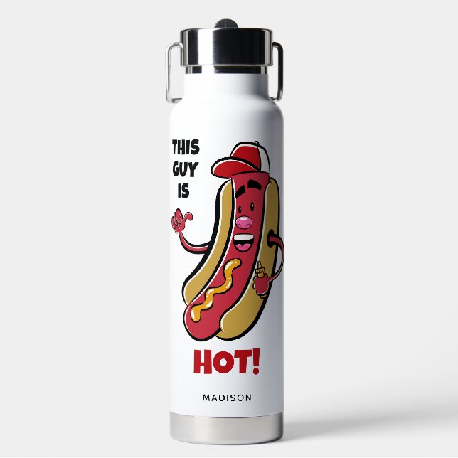 Custom Name & Text Hot Dog Water Bottle (Front)