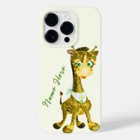 Custom Name Text iPhone Case with Baby Giraffe