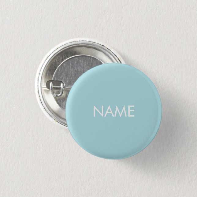 Custom name text light blue white simple  3 cm round badge (Front & Back)