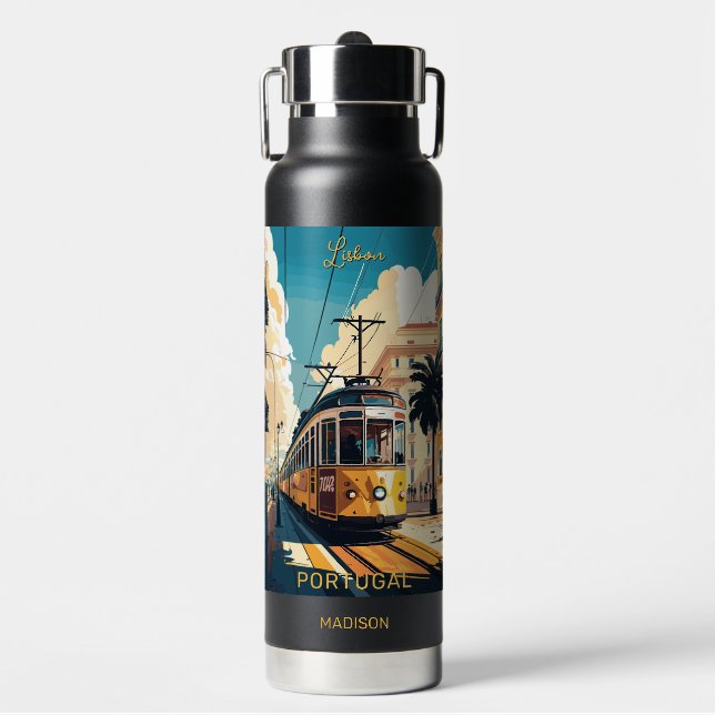 Custom Name & Text Lisbon Portugal Water Bottle (Front)