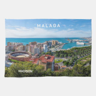 Custom Name & Text Malaga Spain Areal Photograph Tea Towel