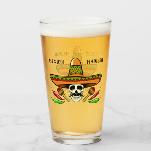 Custom name / text Mexican skull pint glass