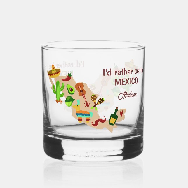 Custom name & text MEXICO cultural map Whiskey Glass (Front)