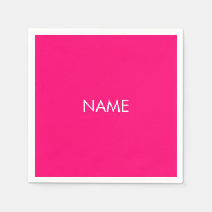 Custom name text minimalist hot pink fuchsia white napkin