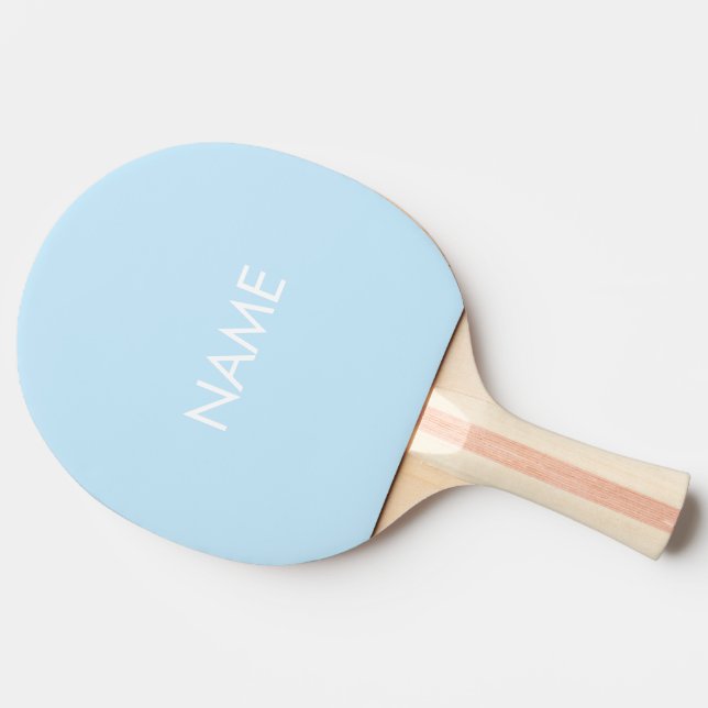 Custom name text monogram light blue minimalist  ping pong paddle (Side)