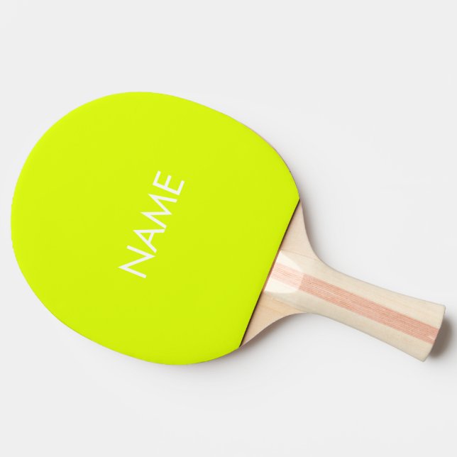 Custom name text monogram neon chartreuse green ping pong paddle (Side)